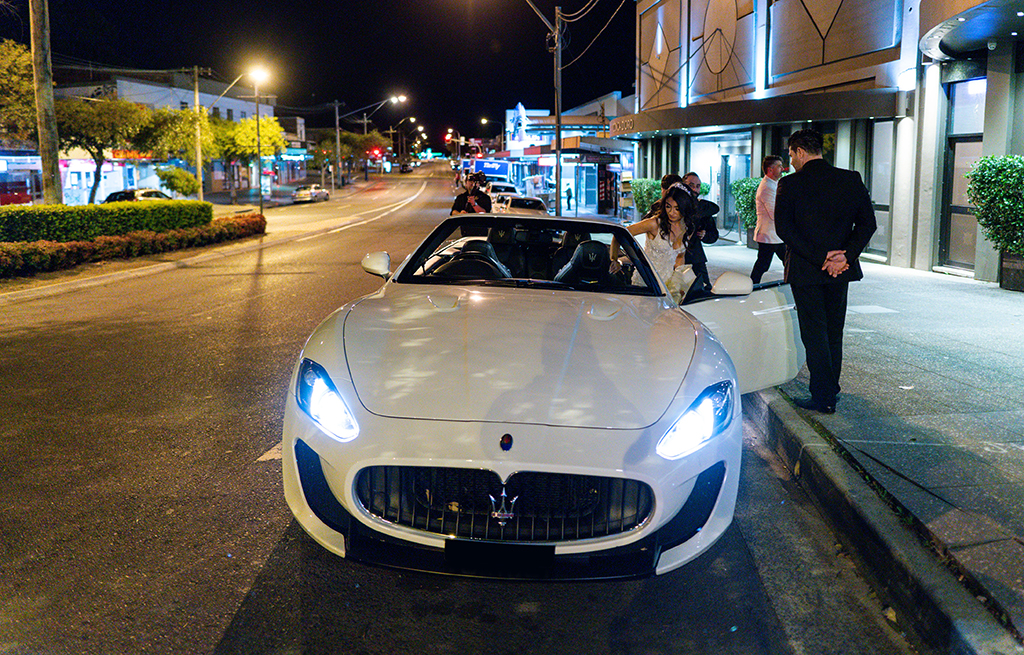 white wedding getaway car